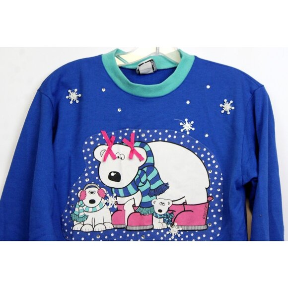 Vtg Zoodles 2pc Sweatshirt Leggings Polar Bear Snowflakes Stripes sz 14 Winter - Picture 3 of 13